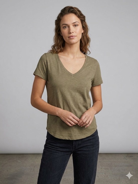 LAmade Tops - LAmade Everyday V-Neck Short-Sleeve Tee - Olive Green